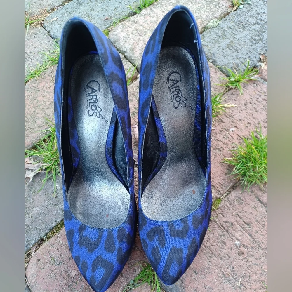 Vintage y2k Carlos Santana platform black blue platform cheetah pumps heels 6.5
